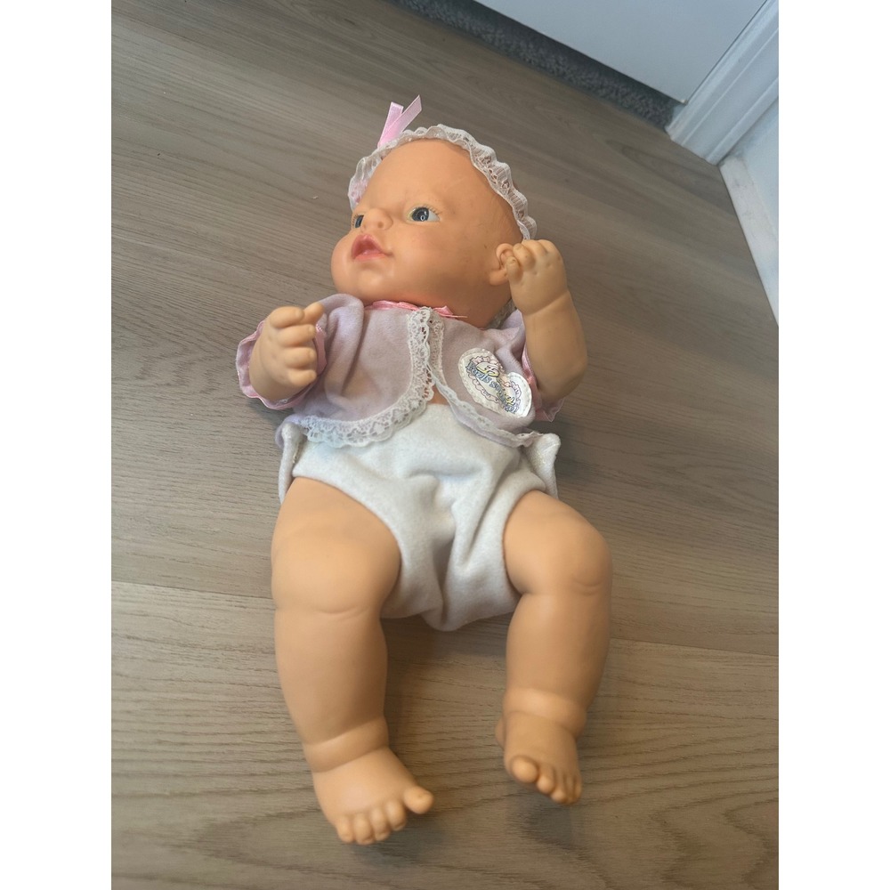 Vintage 1991 Tyco Baby Feels So Real Doll Blue Eyes Lavender Lace Outfit 14 Inch